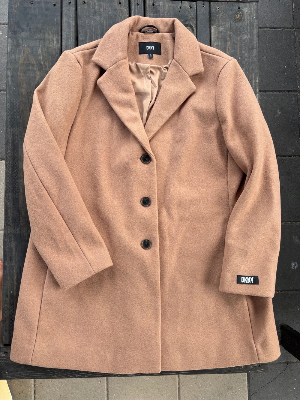 DKNY Camel Double-Breasted Peacoat Size XL NWOT